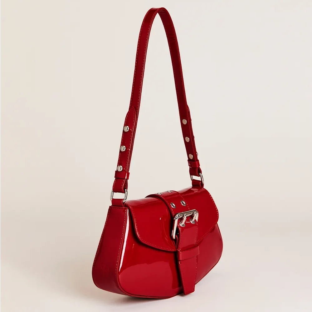 Reformation Rafaella Red Patent Leather Buckle Shoulder Bag NWT - Picture 4 of 5